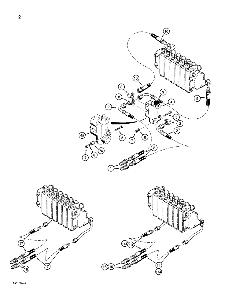 Схема запчастей Case D130 - (9-02) - BACKHOE HYDRAULIC CONNECTING LINES, USED ON UNI-LOADERS 