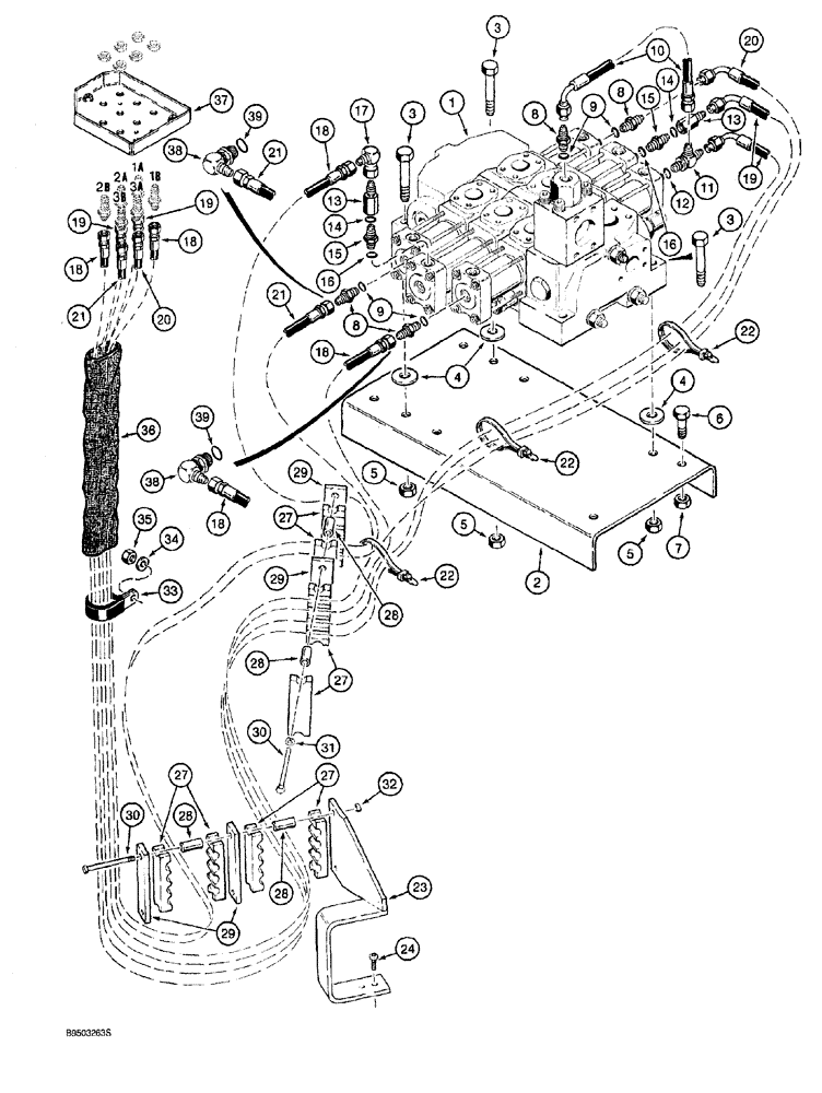 Схема запчастей Case 921 - (8-068) - REMOTE LOADER CONTROL CIRCUIT, HOSE SEPARATOR TO THREE-SPOOL VALVE (08) - HYDRAULICS