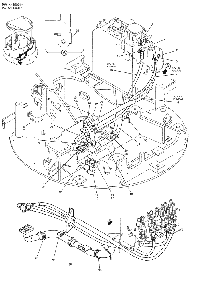 Схема запчастей Case CX36B - (01-021) - HYD LINES, PUMP (05) - SUPERSTRUCTURE