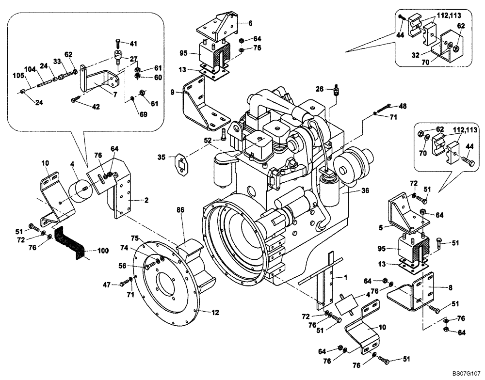 Схема запчастей Case SV210 - (02-001-00[01]) - ENGINE INSTALLATION (A) (GROUP 105) (ND132343) (02) - ENGINE