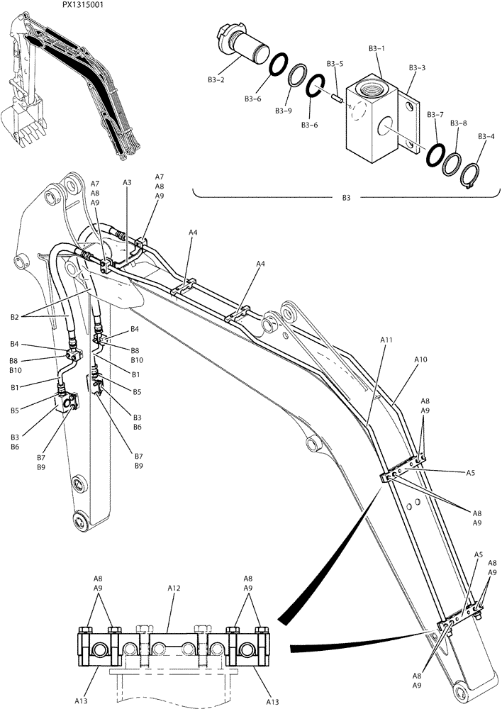 Схема запчастей Case CX36B - (03-003) - HYD LINES, BOOM 2.5M (NIBBLER & BREAKER) (35) - HYDRAULIC SYSTEMS