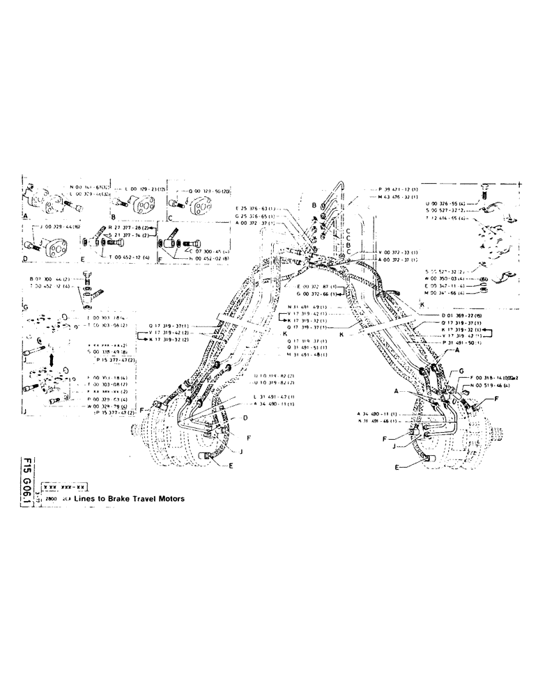 Схема запчастей Case 220CKS - (42) - LINES TO BAKE TRAVEL MOTORS (07) - HYDRAULIC SYSTEM