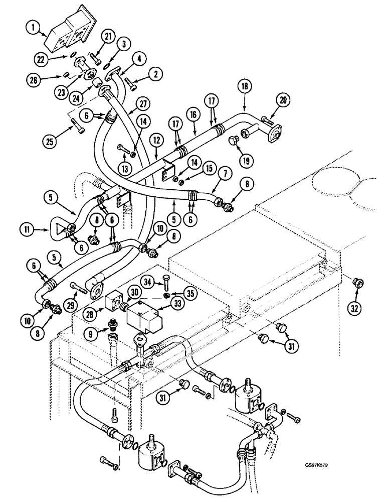 Схема запчастей Case 220B - (8-034) - HYDRAULIC CIRCUIT TO COOLER, P.I.N. 74570 THROUGH 74597, P.I.N. 03201 AND AFTER (08) - HYDRAULICS