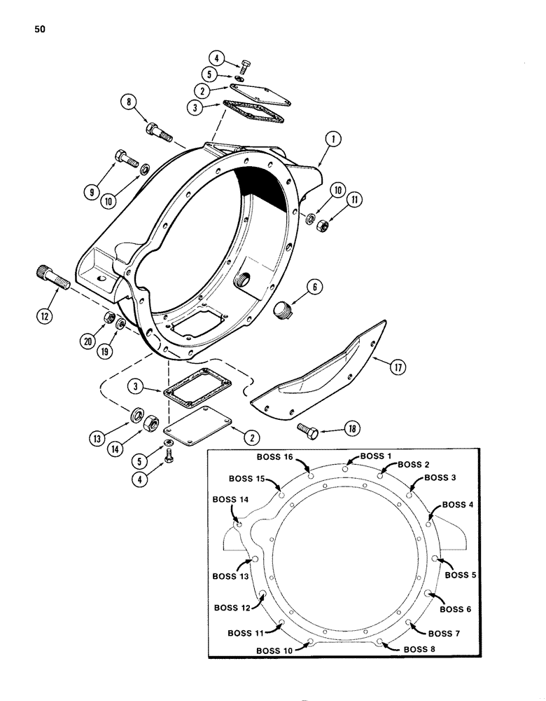 Схема запчастей Case 1280B - (050) - FLYWHEEL HOUSING, 504BDT DIESEL ENGINE (02) - ENGINE