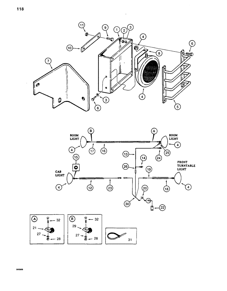 Схема запчастей Case 880C - (118) - ELECTRICAL CIRCUIT FOR WORK LAMPS, BEFORE PIN 6205236 (06) - ELECTRICAL SYSTEMS