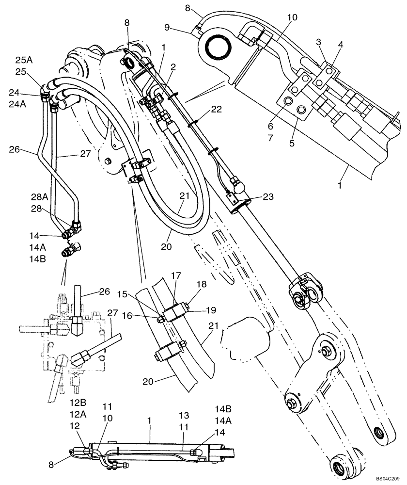 Схема запчастей Case 721D - (08-11B) - HYDRAULICS - LOADER BUCKET ( XT) LEFT SIDE COMPONENTS (08) - HYDRAULICS