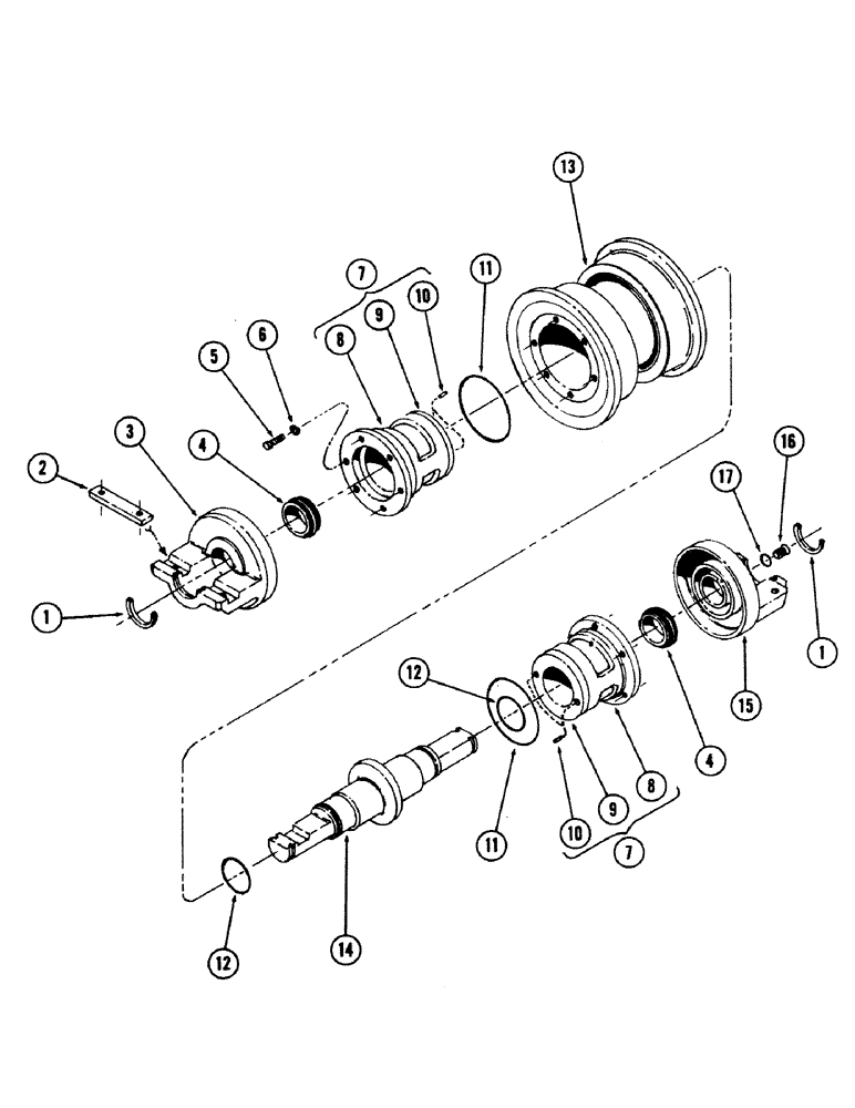 Схема запчастей Case 50 - (5-116) - SINGLE FLANGE TRACK ROLLER, TYPE I (11) - TRACKS/STEERING