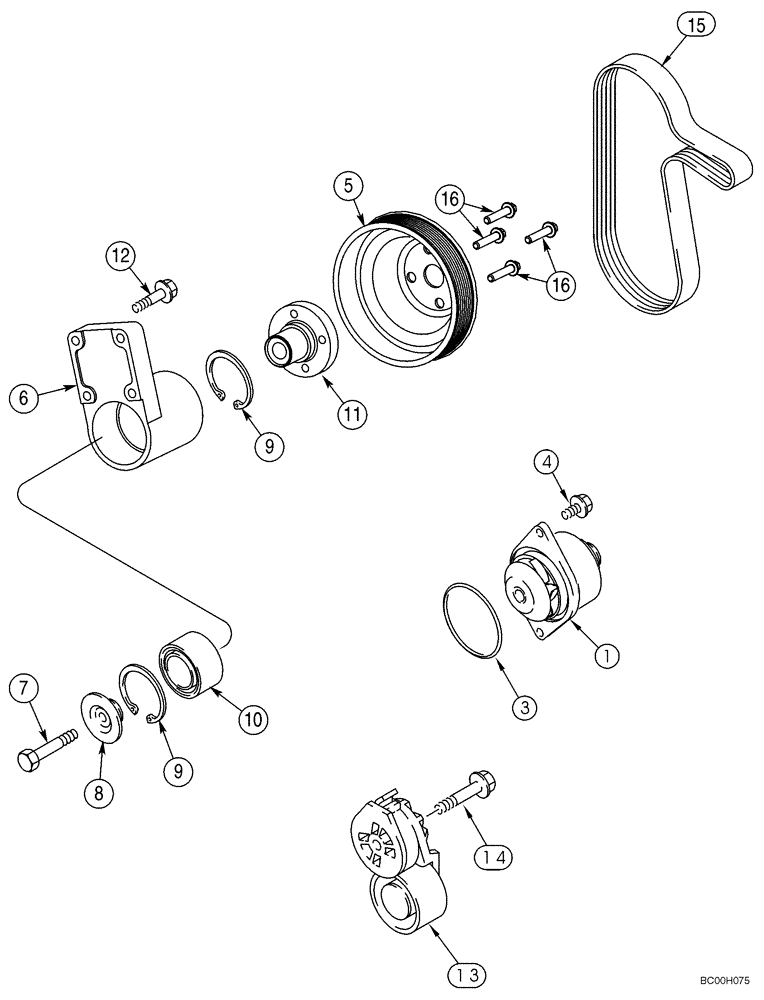 Схема запчастей Case CX240LR - (02-07) - WATER PUMP SYSTEM (02) - ENGINE