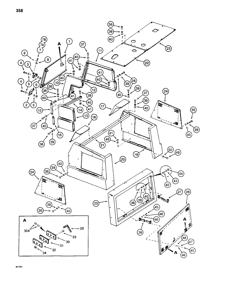 Схема запчастей Case 880C - (358) - SHROUD, ENGINE COVER, AND SIDE PANELS (05) - UPPERSTRUCTURE CHASSIS