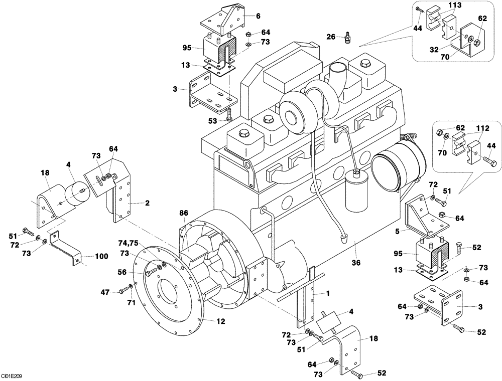 Схема запчастей Case SV208 - (02-001-00[01]) - ENGINE - ENGINE MOUNTING (02) - ENGINE