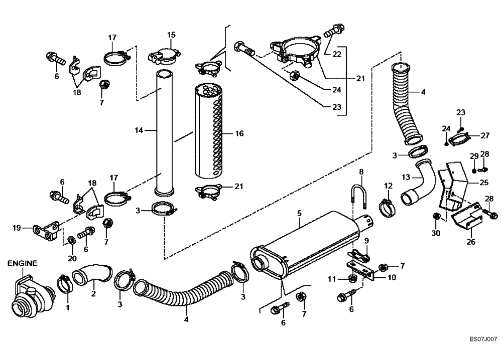 Схема запчастей Case 340 - (08A00010650[001]) - ENGINE EXHAUST (87451403) (01) - ENGINE