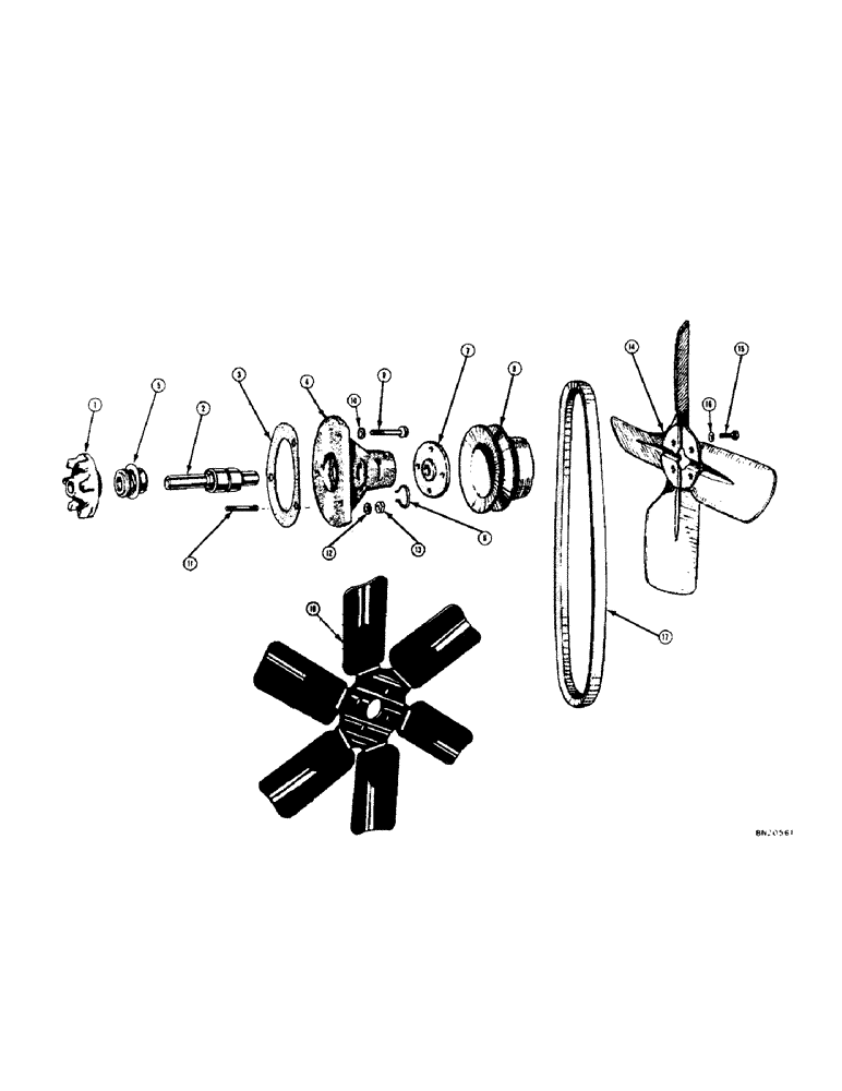 Схема запчастей Case 320 - (016[1]) - WATER PUMP, FAN, FAN BELT, AND PULLEY (01) - ENGINE