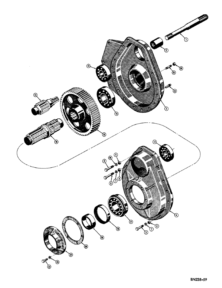 Схема запчастей Case 420 - (058) - FINAL DRIVE AND AXLE SHAFT (03) - TRANSMISSION