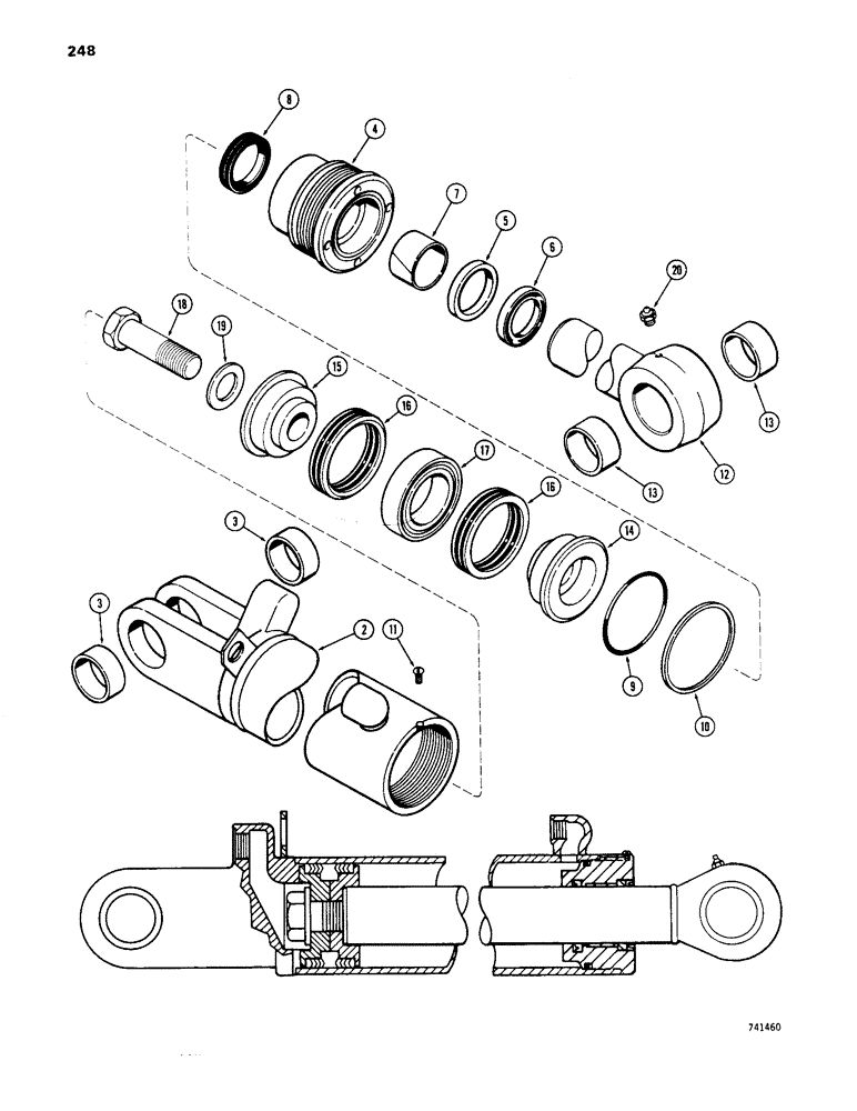 Схема запчастей Case 1450 - (248) - G34520 BUCKET CYLINDER, GLAND IS STAMPED WITH CYLINDER PART NUMBER (08) - HYDRAULICS