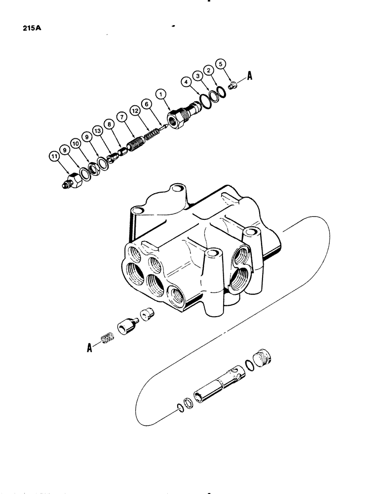 Схема запчастей Case 450B - (215A) - MAIN RELIEF VALVE, DUAL RELIEF VALVE USED ON DOZER MODELS WITH A BACKHOE (07) - HYDRAULIC SYSTEM