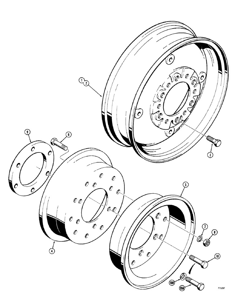 Схема запчастей Case 380CK - (077E) - FRONT WHEELS, GENERAL PURPOSE MODELS 