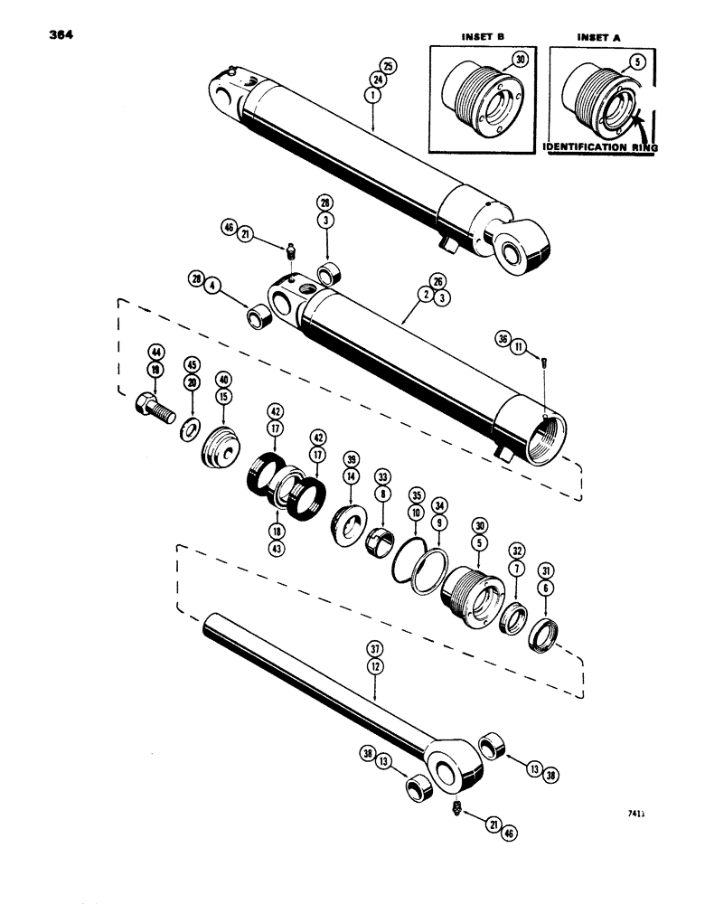 Схема запчастей Case 450 - (364) - G33770 AND G33771 CLAM CYLINDERS, USED ON D46899 4-IN-1 BUCKET, GLAND HAS IDENTIFICATION RING (07) - HYDRAULIC SYSTEM