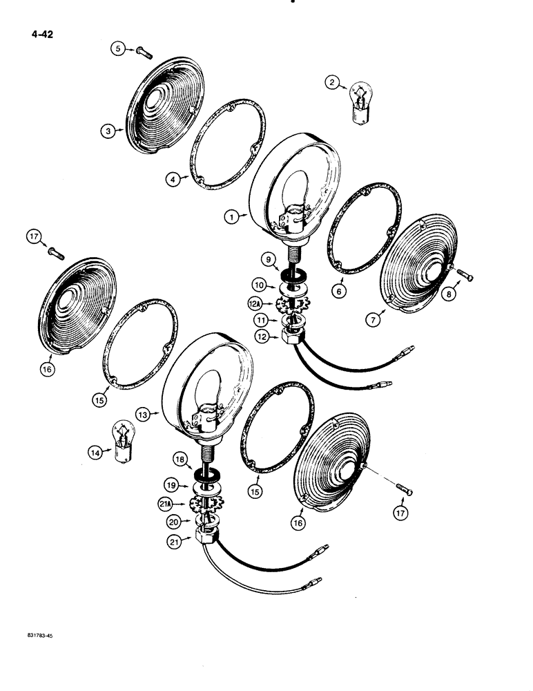 Схема запчастей Case 480E LL - (4-42) - TRACTOR LAMPS (04) - ELECTRICAL SYSTEMS