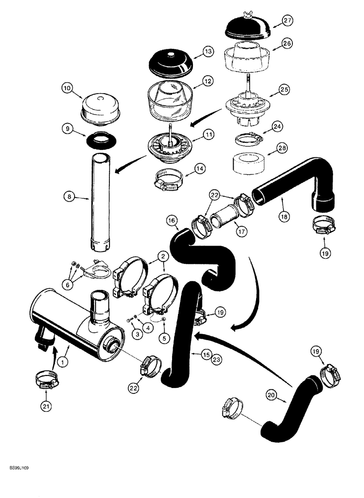 Схема запчастей Case 550G - (2-10) - AIR CLEANER MOUNTING AND INTAKE PARTS (01) - ENGINE