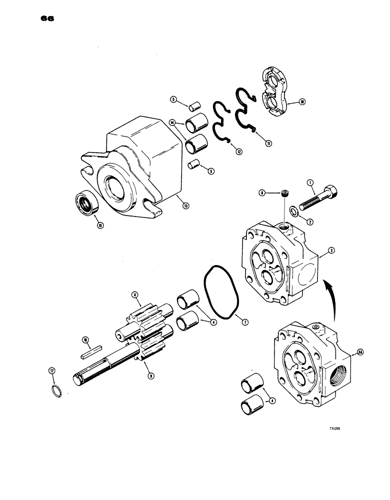 Схема запчастей Case 1816 - (66) - D59950 AND D60567 HYDRAULIC EQUIPMENT PUMPS, USED BEFORE TRACTOR SERIAL NO. 9823688 (35) - HYDRAULIC SYSTEMS