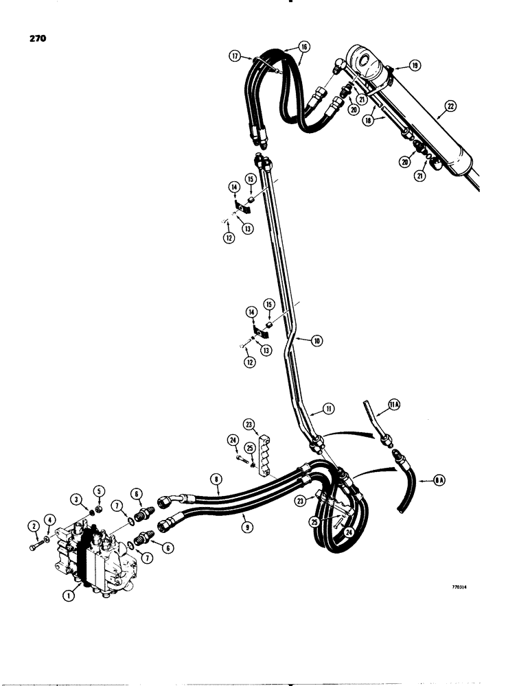 Схема запчастей Case 580C - (270) - BACKHOE BUCKET CYLINDER HYDRAULIC CIRCUIT, MODELS W/O EXTENDABLE DIPPER (08) - HYDRAULICS