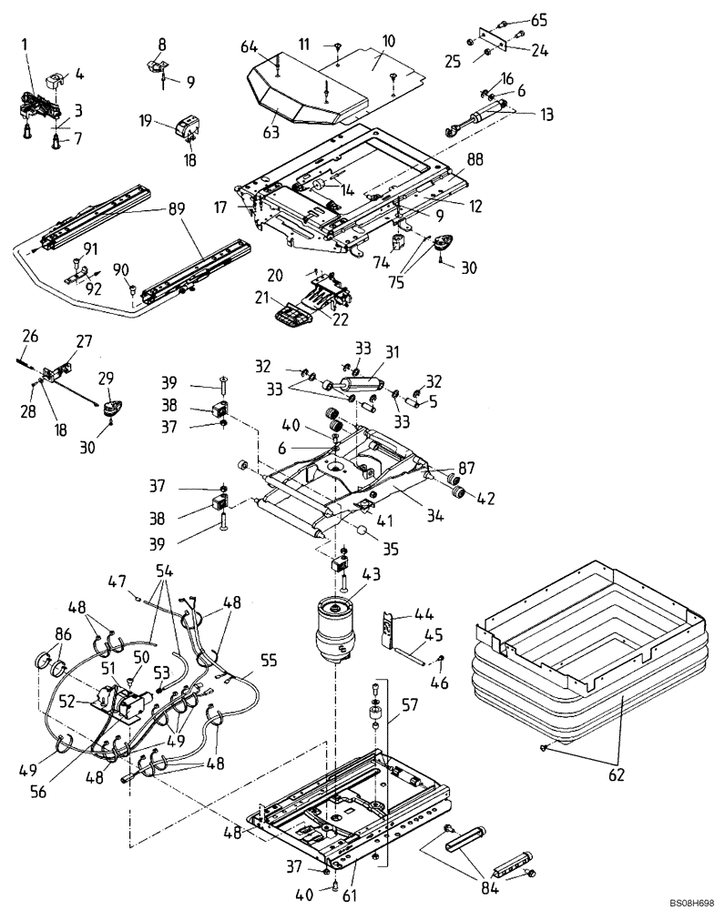 Схема запчастей Case 1221E - (09-23[01]) - SEAT, AIR RIDE 3" (B) (72LH-35410) (2) (09) - CHASSIS/ATTACHMENTS