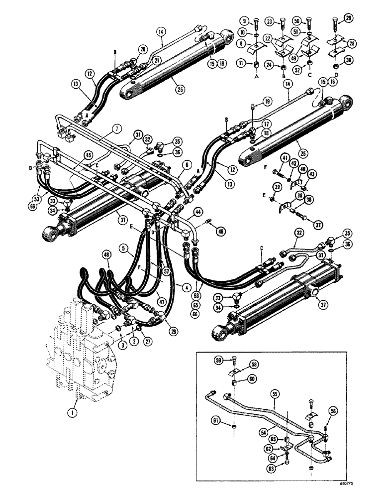 Схема запчастей Case 750 - (190) - LOADER HYDRAULICS, USED ON TRACTOR SERIAL NO. 7070389 AND AFTER (07) - HYDRAULIC SYSTEM