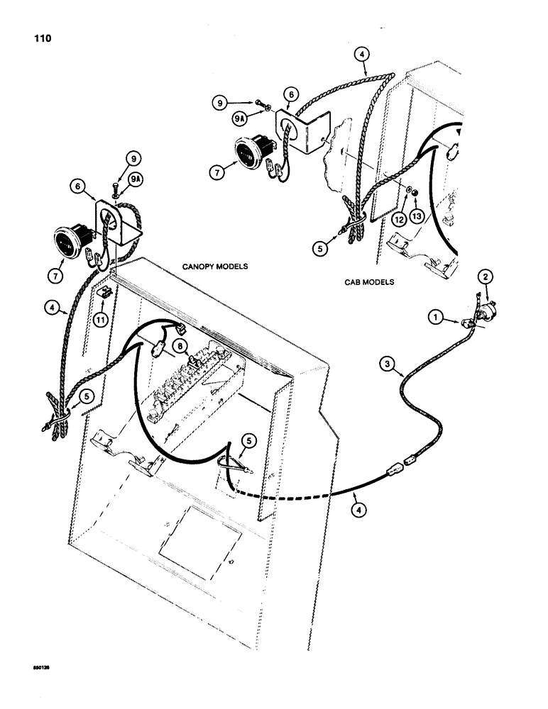 Схема запчастей Case 580D - (110) - HOURMETER ELECTRICAL CIRCUIT (04) - ELECTRICAL SYSTEMS