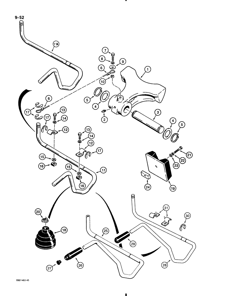 Схема запчастей Case 580K - (9-052) - BOOM LATCH (09) - CHASSIS/ATTACHMENTS