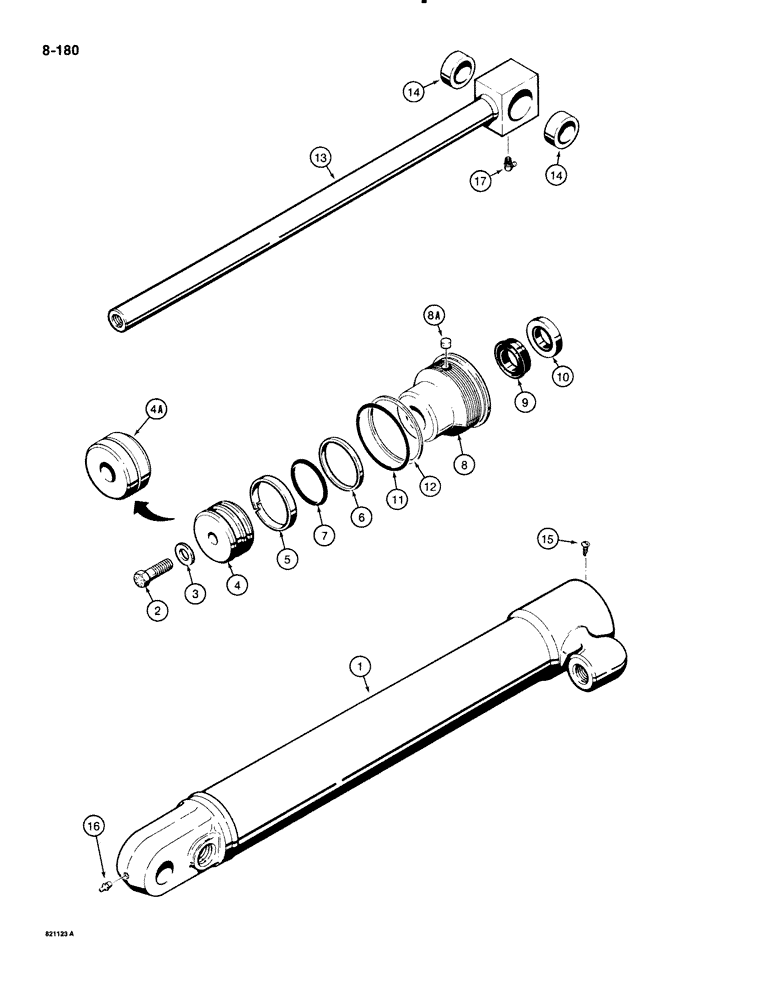 Схема запчастей Case 1835B - (8-180) - G103407 LOADER BUCKET CYLINDER (08) - HYDRAULICS