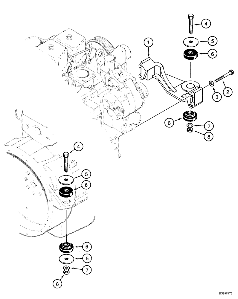 Схема запчастей Case 1150H_IND - (02-01) - ENGINE - MOUNTING (02) - ENGINE