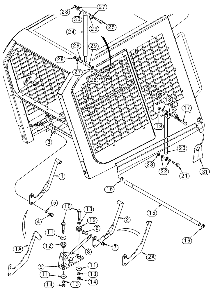 Схема запчастей Case 75XT - (09-38) - CANOPY, ROPS - REAR LATCH AND PIVOT (09) - CHASSIS