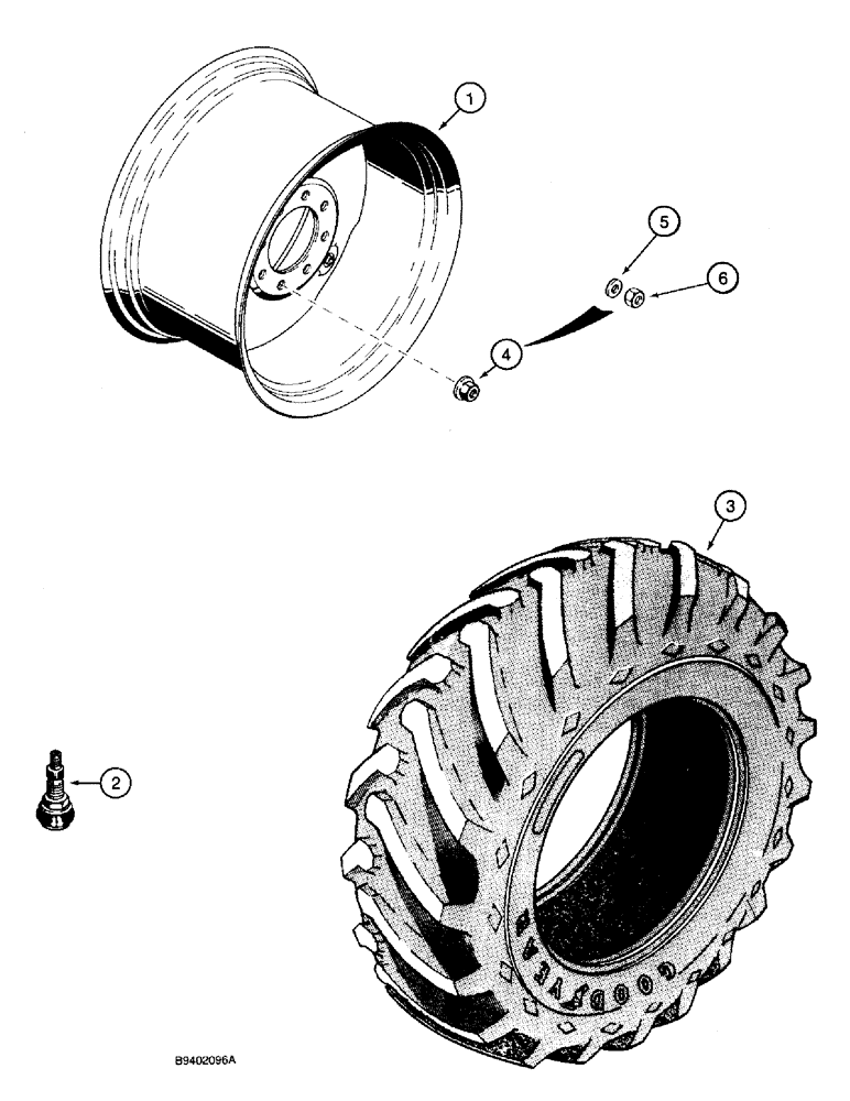 Схема запчастей Case 590 - (6-02) - REAR WHEELS AND TIRES, 19.5L X 24 TIRES - 10 PLY, TWO WHEEL OR FOUR WHEEL DRIVE MODELS (06) - POWER TRAIN