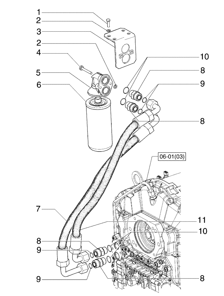 Схема запчастей Case 865B - (06-01[21]) - TRANSMISSION FILTER LINES - (TORQUE CONVERTER) (06) - POWER TRAIN