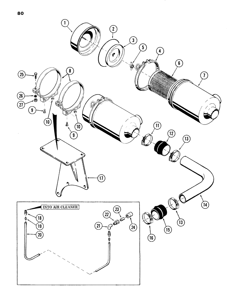 Схема запчастей Case 980B - (080) - AIR CLEANER, (USED ON UNITS WITH PIN 6204051 AND AFTER) (01) - ENGINE