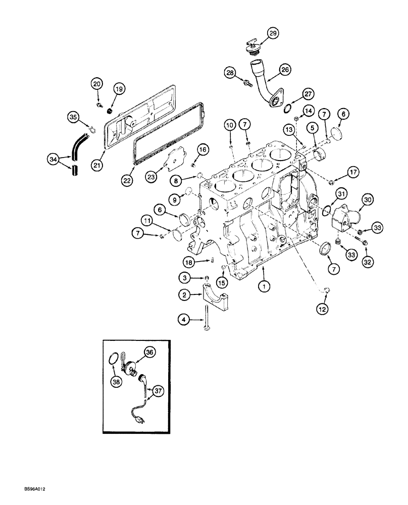 Схема запчастей Case 760 - (02-032) - CYLINDER BLOCK, 4-390 ENGINE (10) - ENGINE