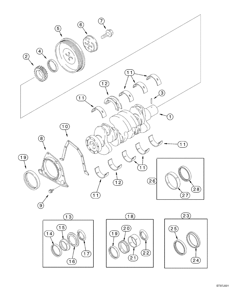 Схема запчастей Case 550H-IND - (02-24) - CRANKSHAFT, 4-390/4T-390 EMISSIONS CERTIFIED ENGINE (02) - ENGINE