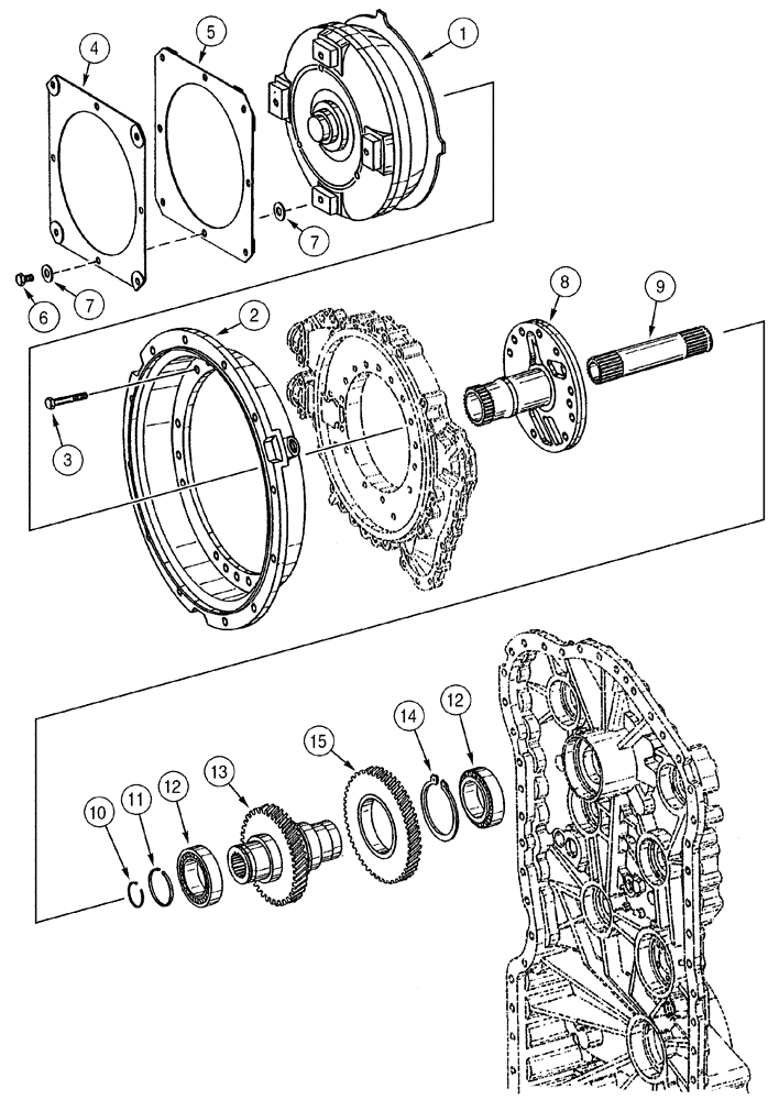 Схема запчастей Case 621C - (06-014) - TRANSMISSION CONVERTER, COVER AND INPUT SHAFT (06) - POWER TRAIN