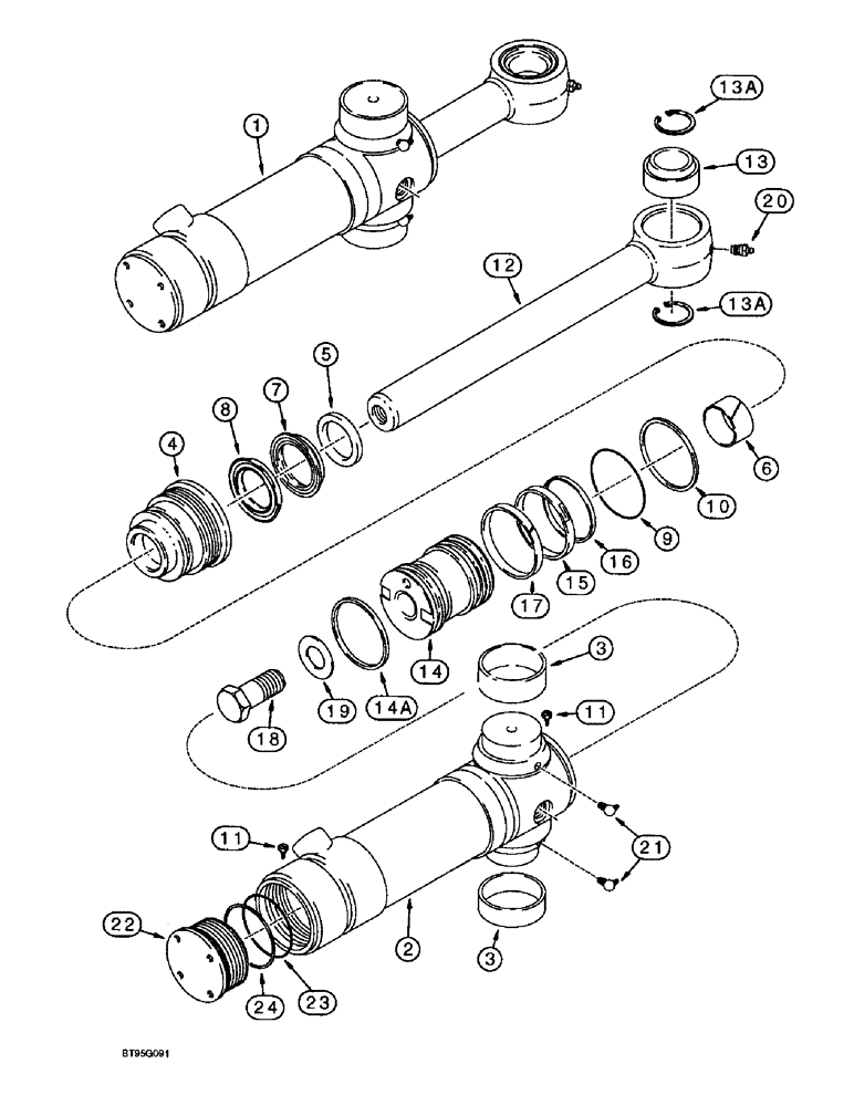 Схема запчастей Case 580SL - (8-158) - BACKHOE SWING CYLINDERS, MODELS WITH NON-PRIORITY SWING (08) - HYDRAULICS