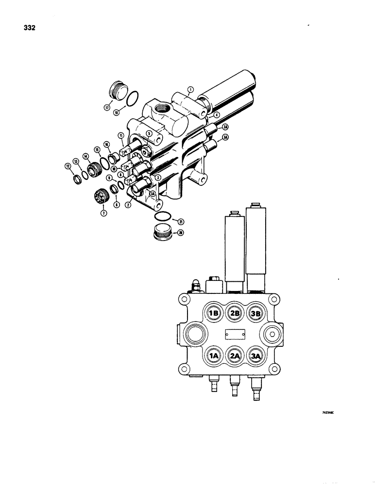 Схема запчастей Case W20B - (332) - L71422 LOADER CONTROL VALVE (3 SPOOL) (08) - HYDRAULICS