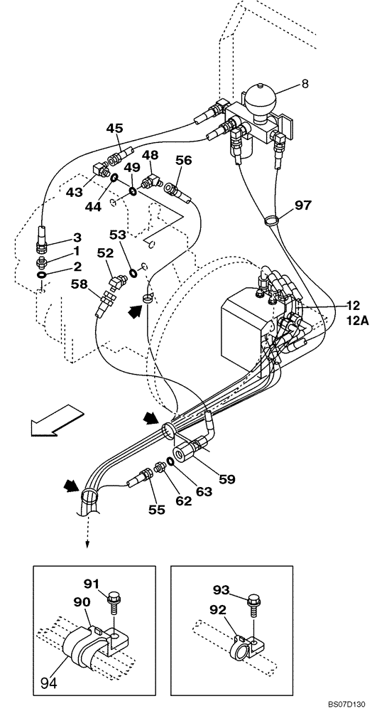 Схема запчастей Case CX460 - (08-42) - HYDRAULICS - PILOT PRESSURE, RETURN LINES (08) - HYDRAULICS