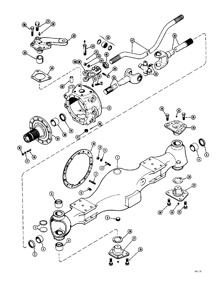 Схема запчастей Case W10C - (184) - L15394 REAR STEERING AXLE, AXLE HOUSING AND STEERING (06) - POWER TRAIN