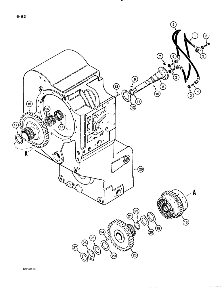 Схема запчастей Case W30 - (6-52) - ZF TRANSMISSION, REVERSE AND SECOND CLUTCHES (06) - POWER TRAIN