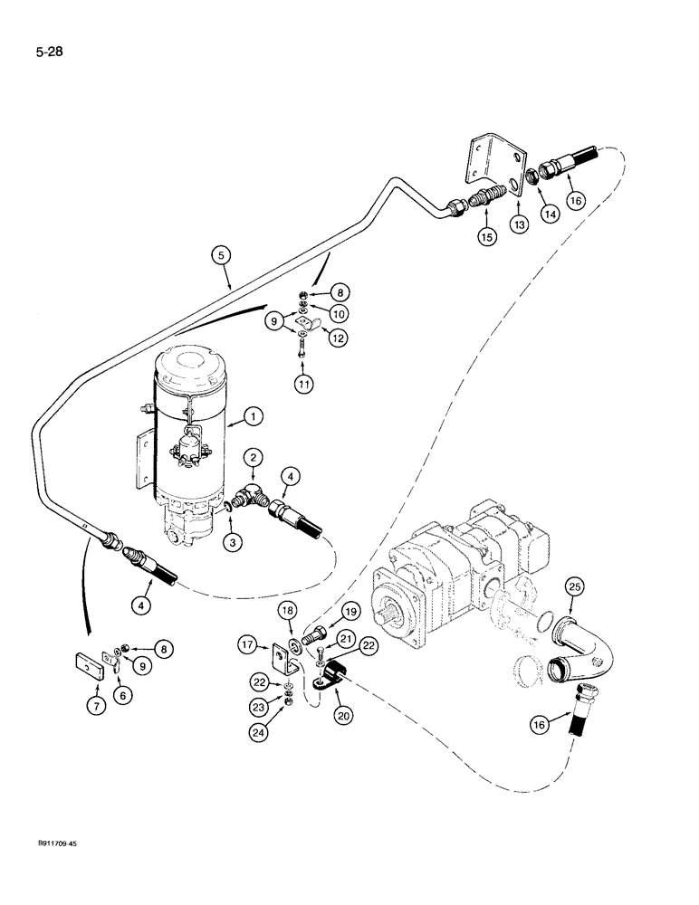 Схема запчастей Case 721 - (5-28) - AUXILIARY STEERING HYDRAULIC CIRCUIT, AUXILIARY STEERING PUMP TO HYD STEERING PUMP INLET SECTION (05) - STEERING