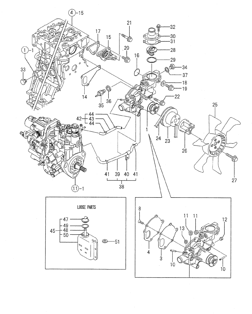 Схема запчастей Case CX31B - (08-010) - COOLING WATER SYSTEM (10) - ENGINE