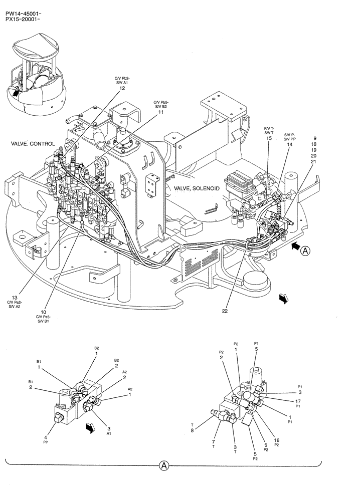 Схема запчастей Case CX36B - (01-040) - CONTROL LINES, VALVE (05) - SUPERSTRUCTURE