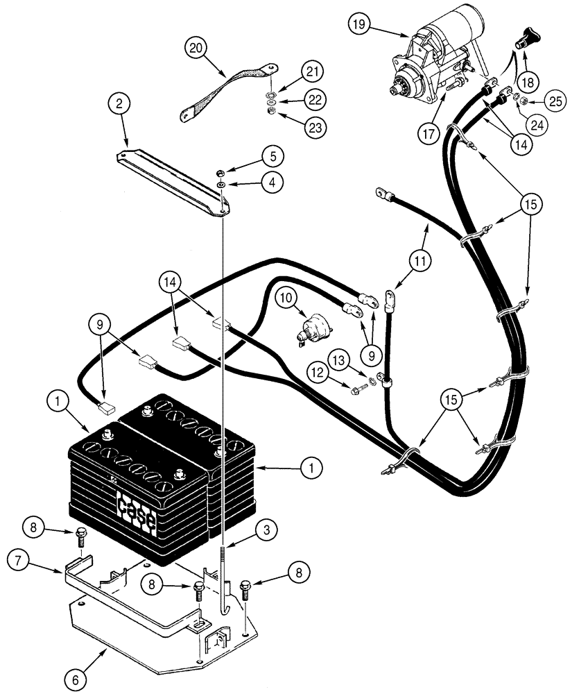 Схема запчастей Case 1150H - (04-05) - BATTERY AND BATTERY CABLES - STARTER (04) - ELECTRICAL SYSTEMS