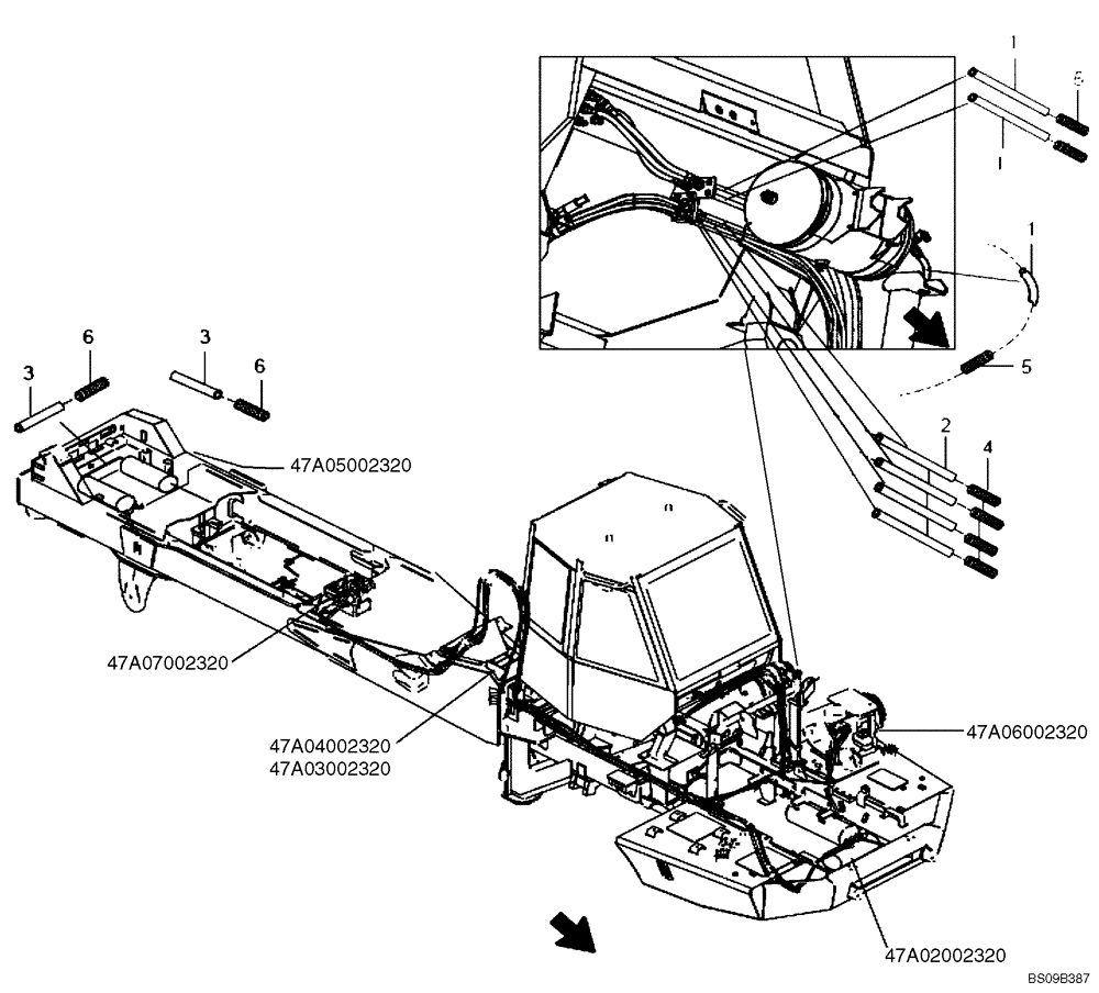 Схема запчастей Case 330B - (47A00002320[001]) - PNEUMATIC LINES, FRONT CHASSIS WET BRAKE (P.I.N. HHD 0330BN7PG57000 AND AFTER) (84195941) (09) - Implement / Hydraulics / Frame / Brakes