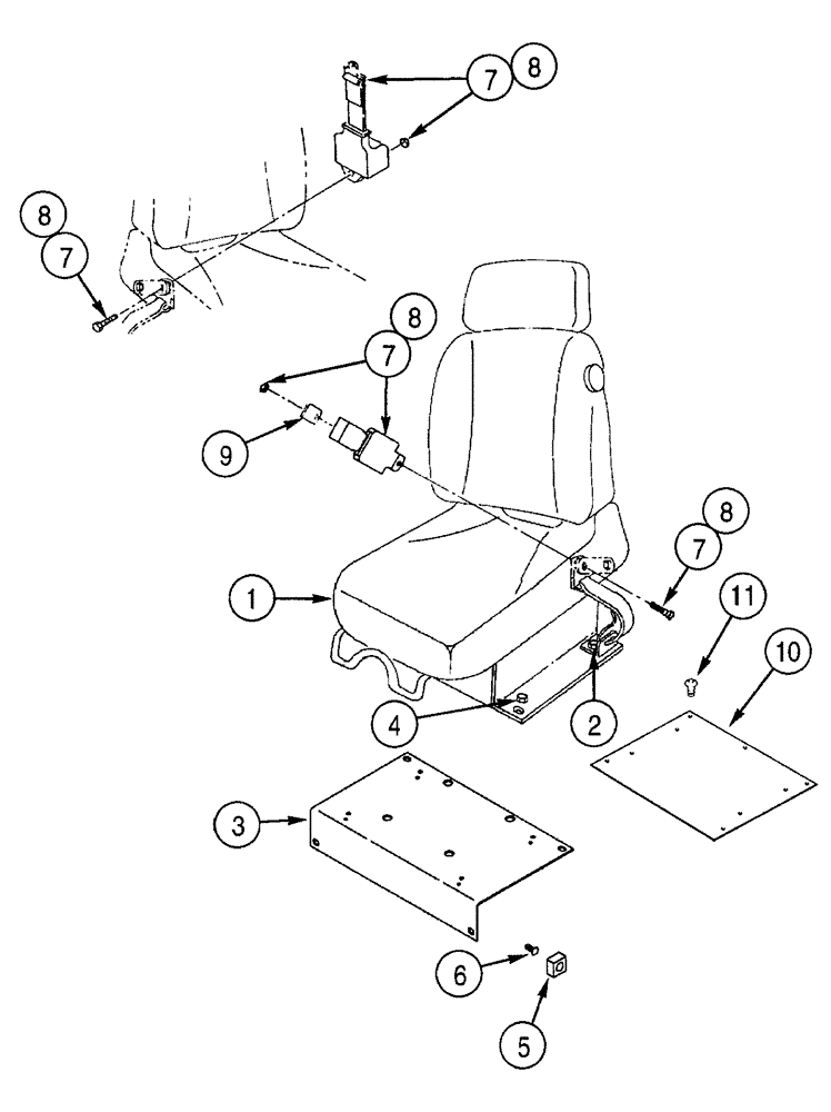 Схема запчастей Case 1150H - (09-18) - SEAT, MOUNTING - SEAT BELTS (09) - CHASSIS