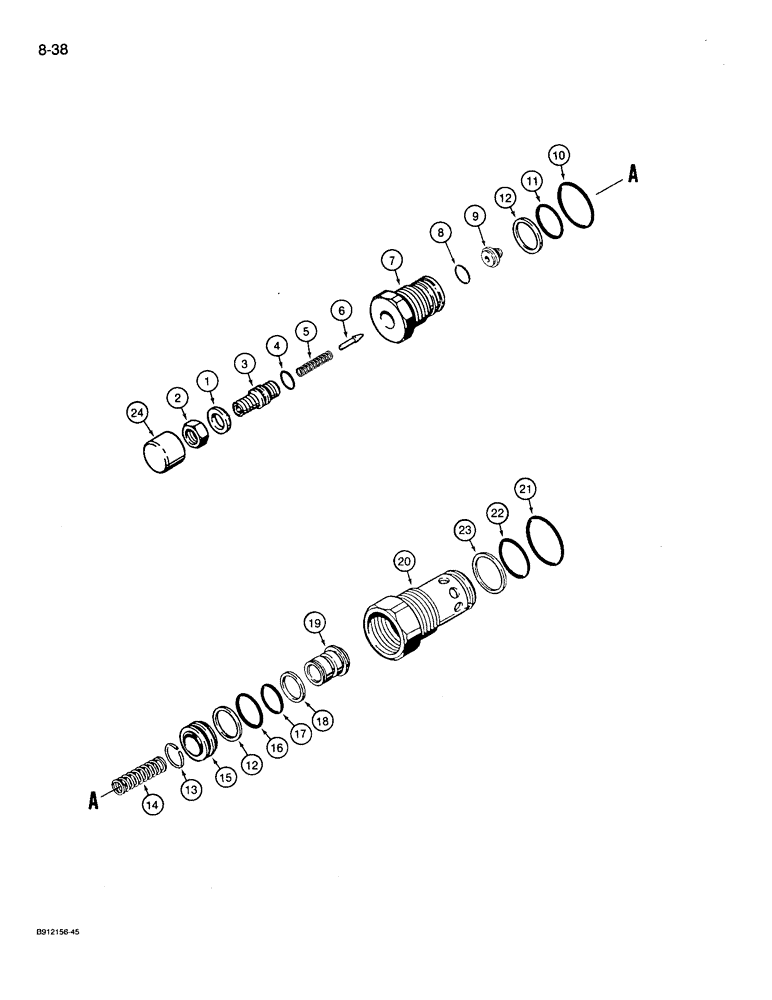 Схема запчастей Case 721 - (8-38) - MAIN RELIEF VALVE AND, CIRCUIT RELIEF AND ANTICAVITATION (08) - HYDRAULICS